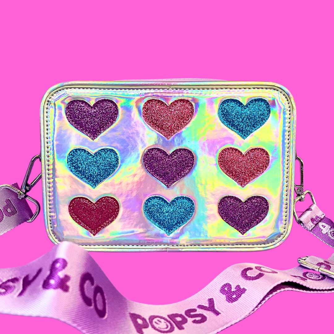Glitter hearts kids crossbody bag