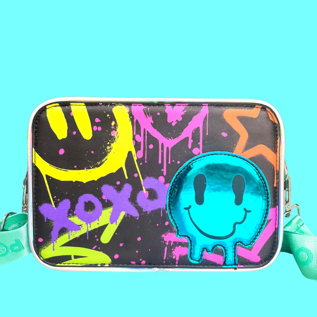 Graffiti Smiles Crossbody Green Bag for kids
