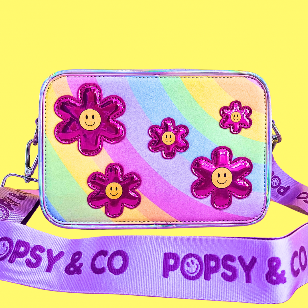Metallic daisy flower kids crossbody bag