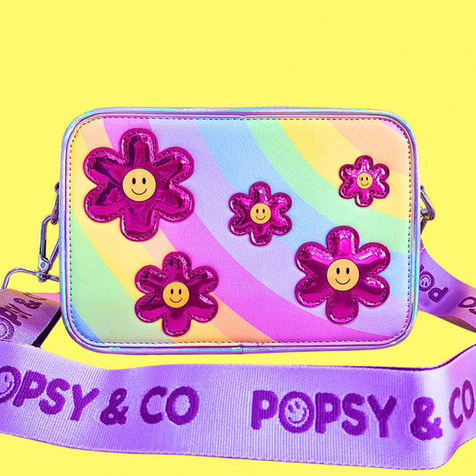 Metallic daisy flower kids crossbody bag