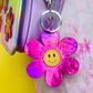 Pink metallic daisy flower keychain