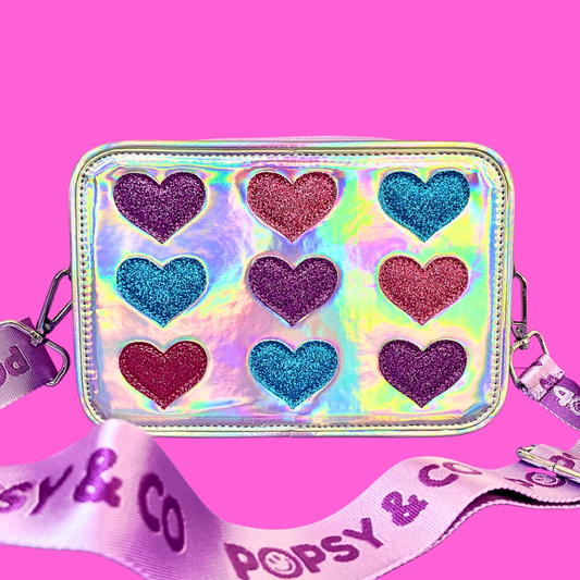 Glitter hearts kids crossbody bag