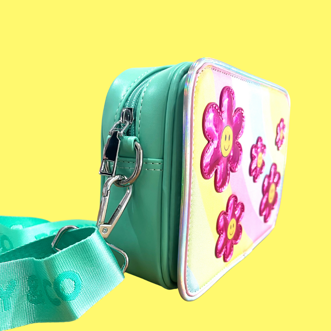 Mint green bag with flower fields cover