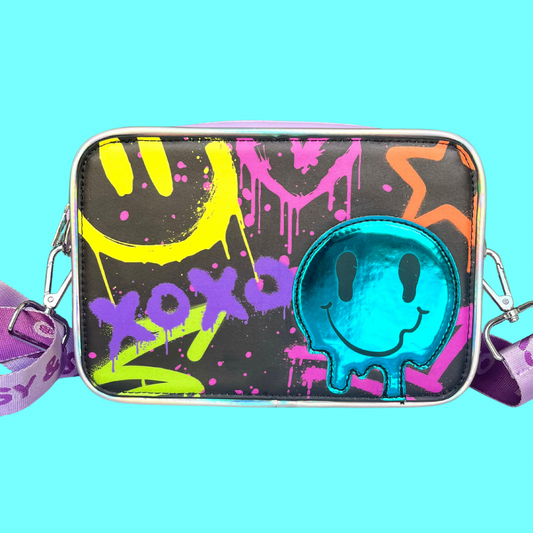 Graffiti Smiles Crossbody Purple Bag
