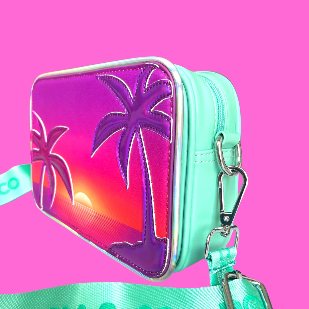 Sunset Palms Green Crossbody Bag for kids side view
