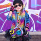 Girl wearing the graffiti smiles popsy bag