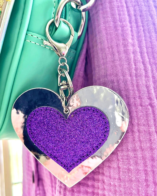 Glitter heart bag charm for kids bags. 