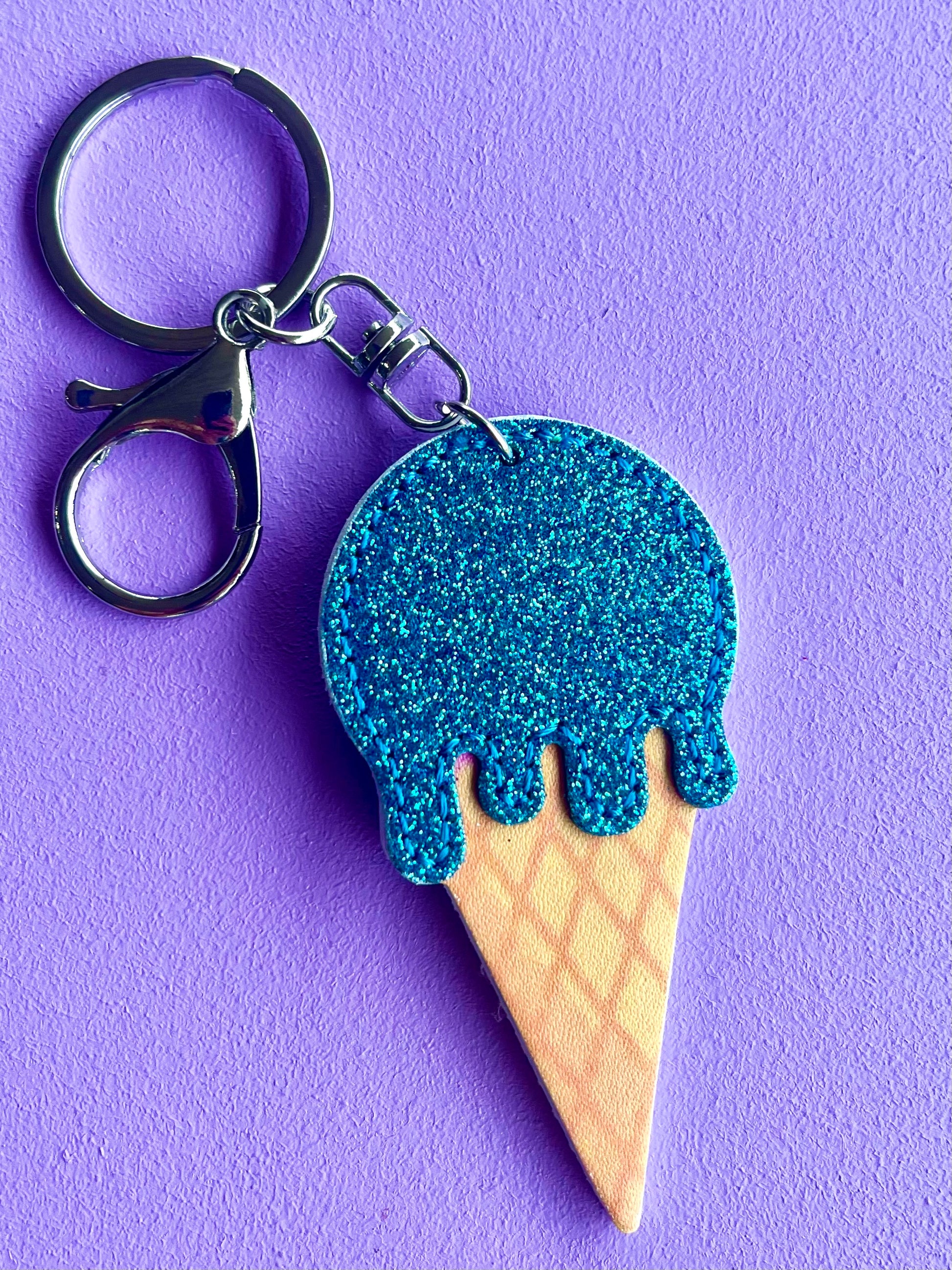Glitter icecream keyring for kids bags.